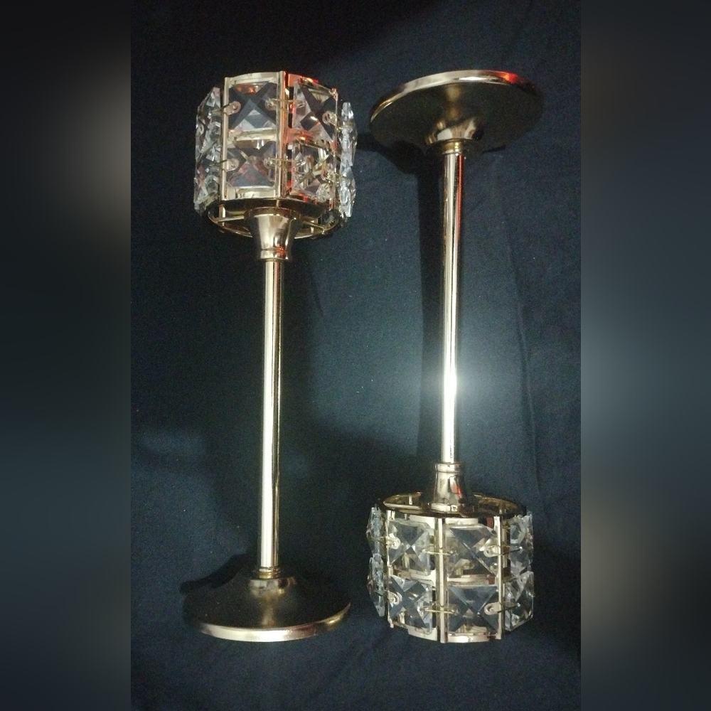 Gold Metal Crystal Halo Candle Stands|Holders